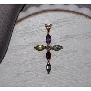 10k Yellow Gold Multicolor Stone Cross Pendant 1.6G / 1.2in